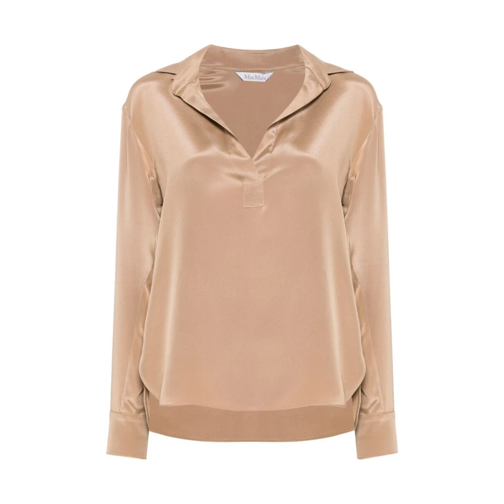 Max Mara Beige Polo Kraag Shirt met Lange Mouwen Beige Dames