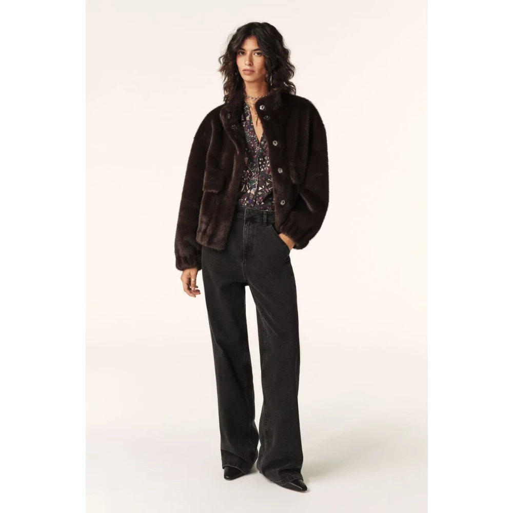 BA&SH Faux Fur Cropped Coat Chocolat Brown Dames