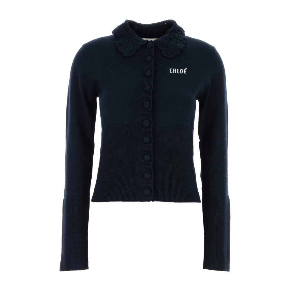 Chloé Blue Fitted Logo Cardigan - Female - Cardigans - S - Knitwear