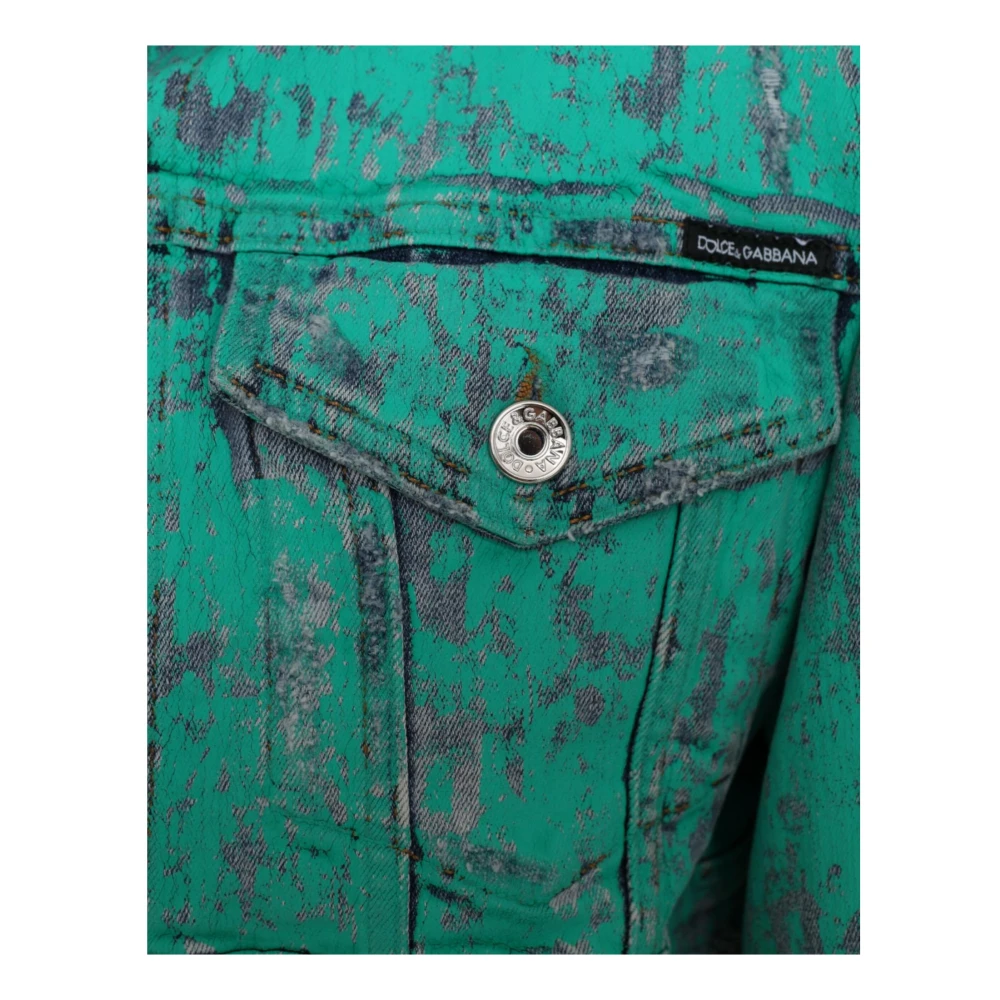 Dolce & Gabbana Groene Tie Dye Cropped Denim Jack Green Dames