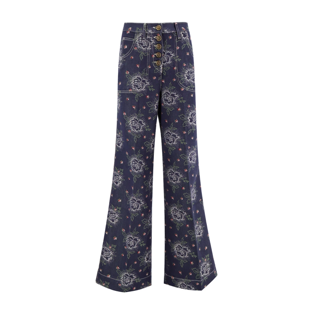 ETRO Bloemen Jacquard Flared Jeans Blue Dames