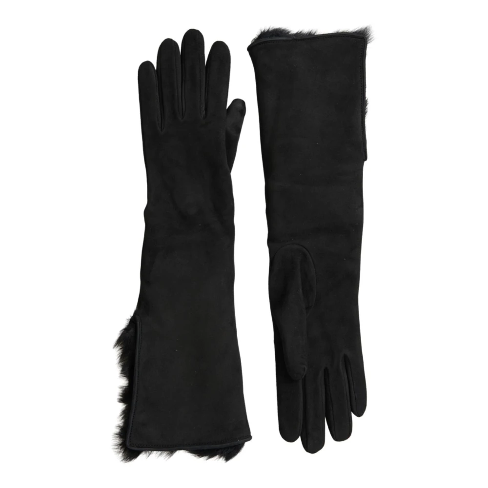 Dolce & Gabbana Men's Black Leather Fur Gloves With Cashmere Lining