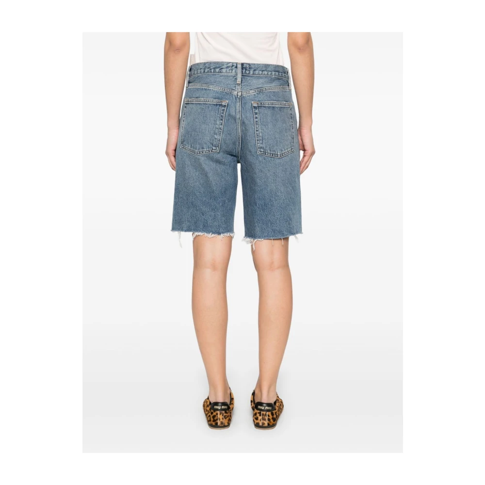 Agolde Blauwe Denim Shorts Ruwe Snede Blue Dames