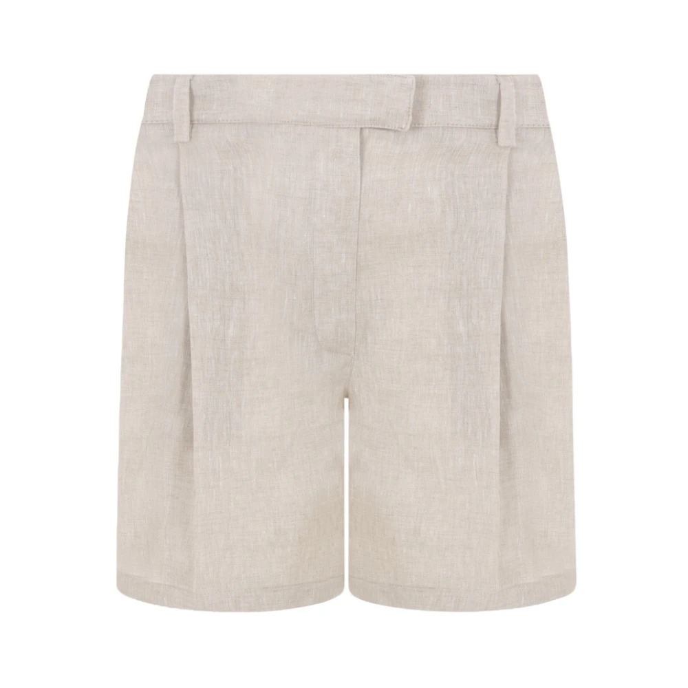 BRUNELLO CUCINELLI Beige Linnen Shorts met Elastische Taille Beige Dames