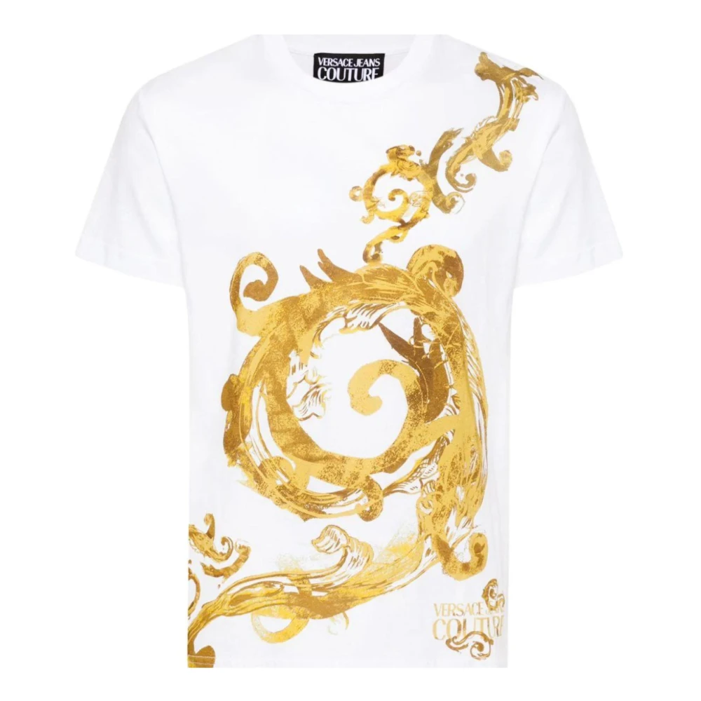 Versace Jeans Couture Abstracte waterverf T-shirt met logo White Heren