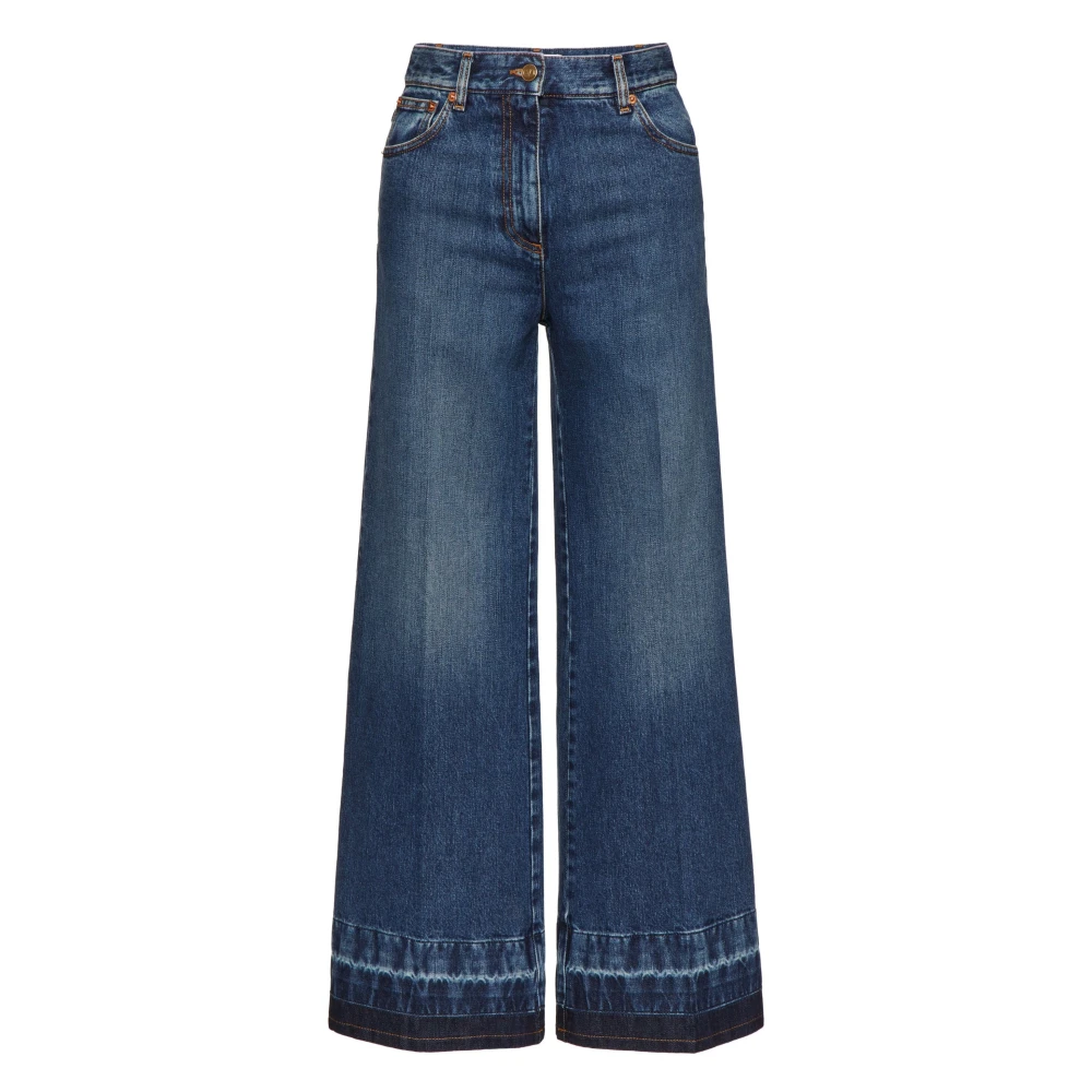 Valentino Garavani Blauwe Denim Jeans met Gouden V-Detail Blue Dames