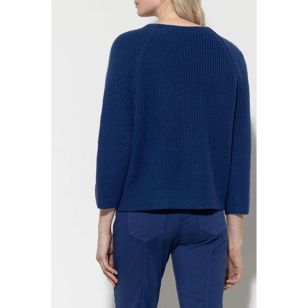 LUISA CERANO Geribbelde wolmix trui diepblauw Blue Dames