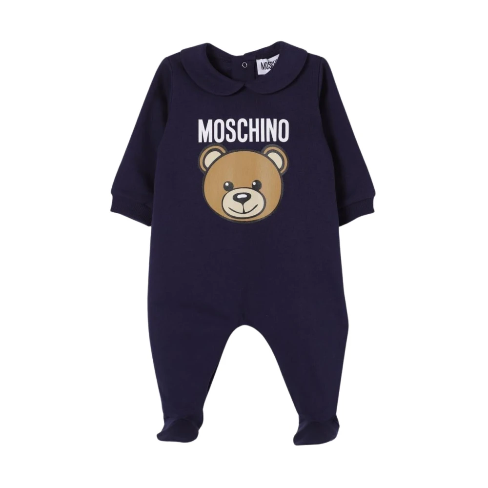 Moschino Unisex Kids Blue Bodies & Sets, 9 M, Peter Pan Collar Teddy Bear Romper