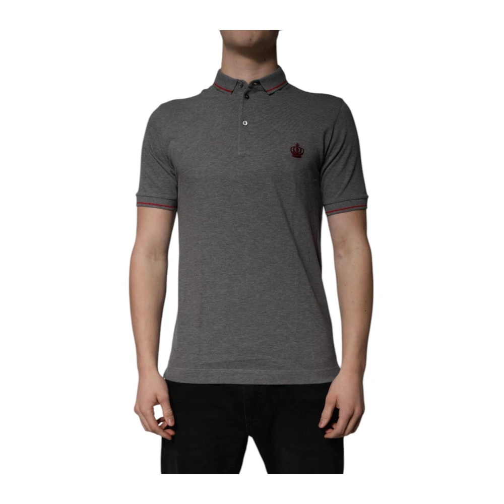 Dolce & Gabbana Men's Gray Crown Embroidered Polo Shirt - Polo Shirts - Xs - Tops