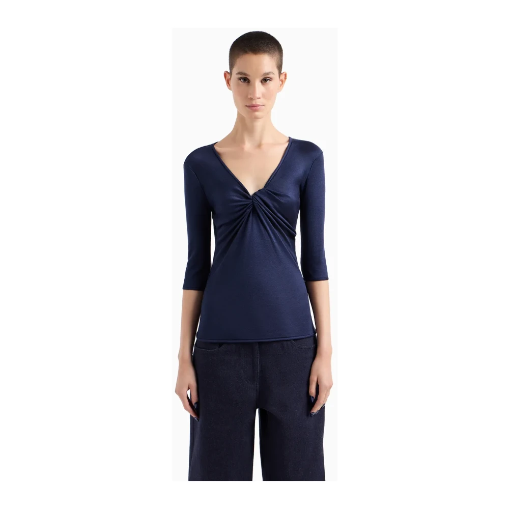 Giorgio Armani Blauwe V-hals Torchon Sweater Blue Dames