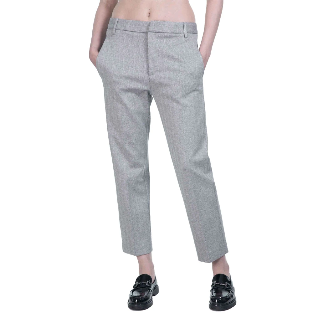 Dondup Enkellange Rits Chino's in Grijs Herringbone Gray Dames