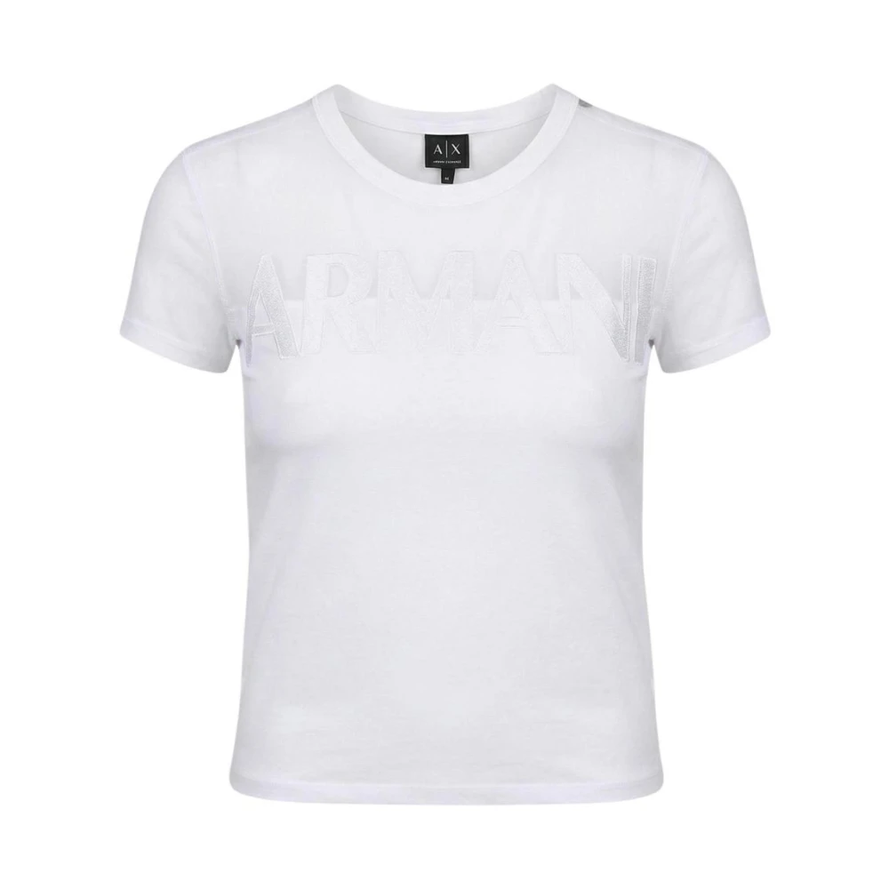 Armani Exchange Women's White Short Sleeve Round Neck Cotton Top