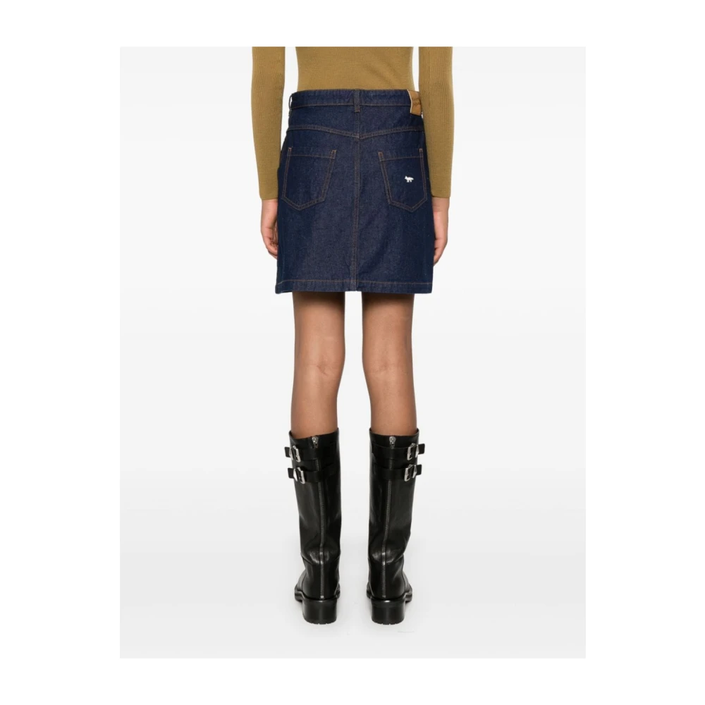 Maison Kitsuné Blauwe Denim Rok met Vos Motief Blue Dames