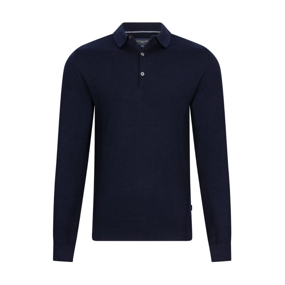 Cavallaro Merino Polo LS Mörkblå Blue, Herr