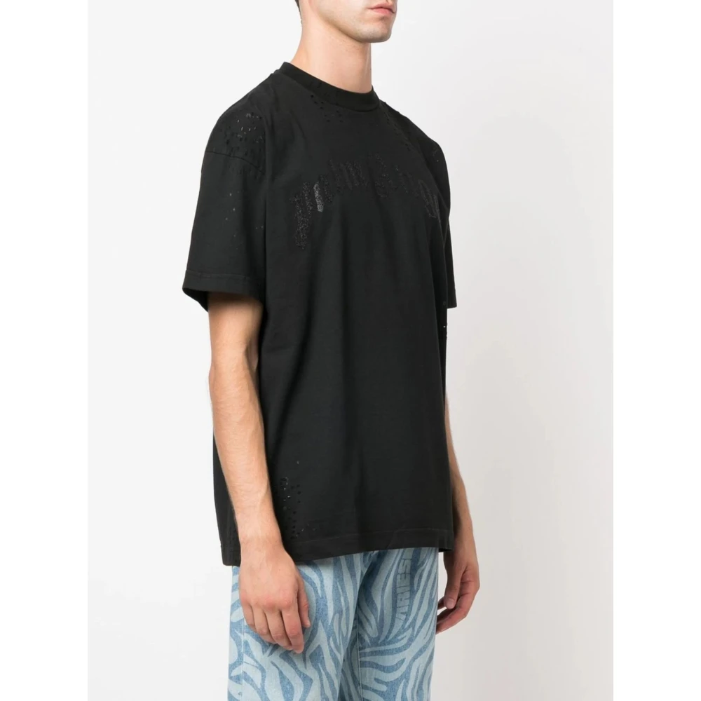Palm Angels Glittered Logo Klassiek Zwart T-shirt Black Heren