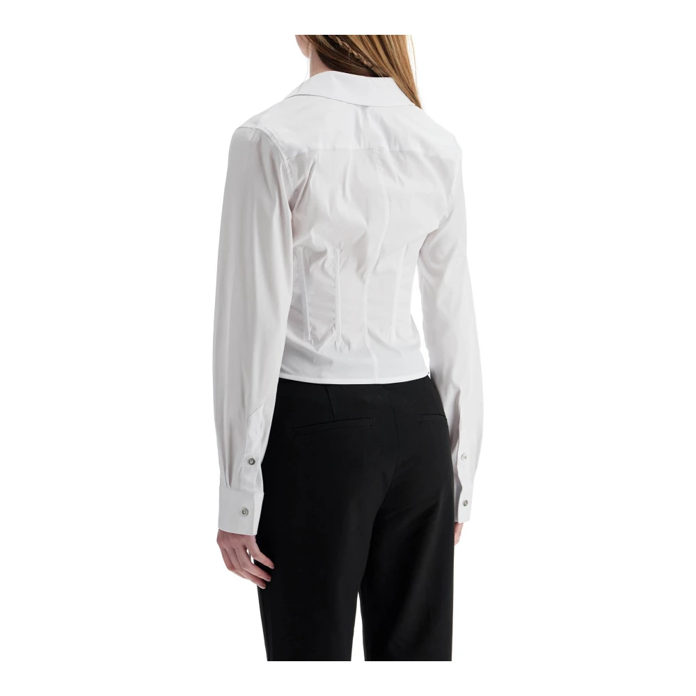 Mugler Elegante V-hals Katoenen Shirt White Dames