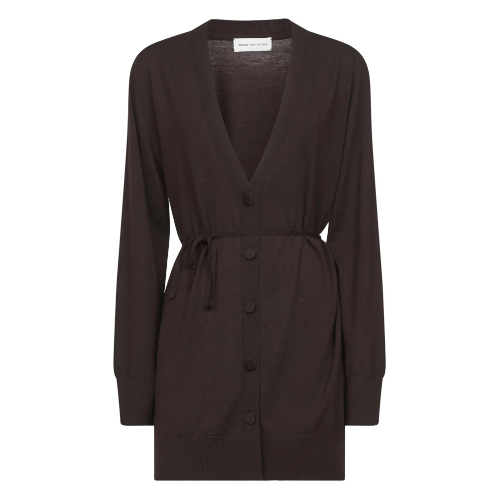 Dries Van Noten Brown Merino Wool V-Neck Jumper - Female - Cardigans - M - Knitwear