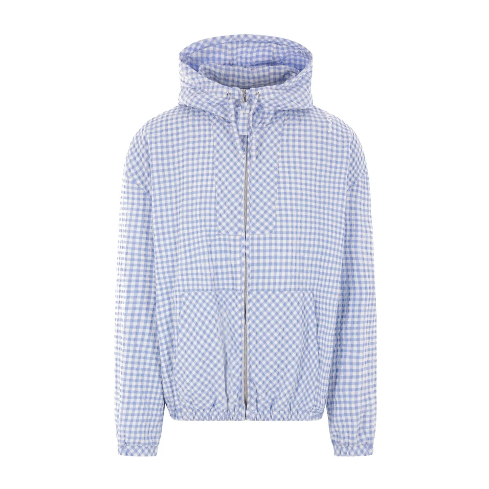 Marni Seersucker Geruite Jas met Logoborduursel Blue Heren