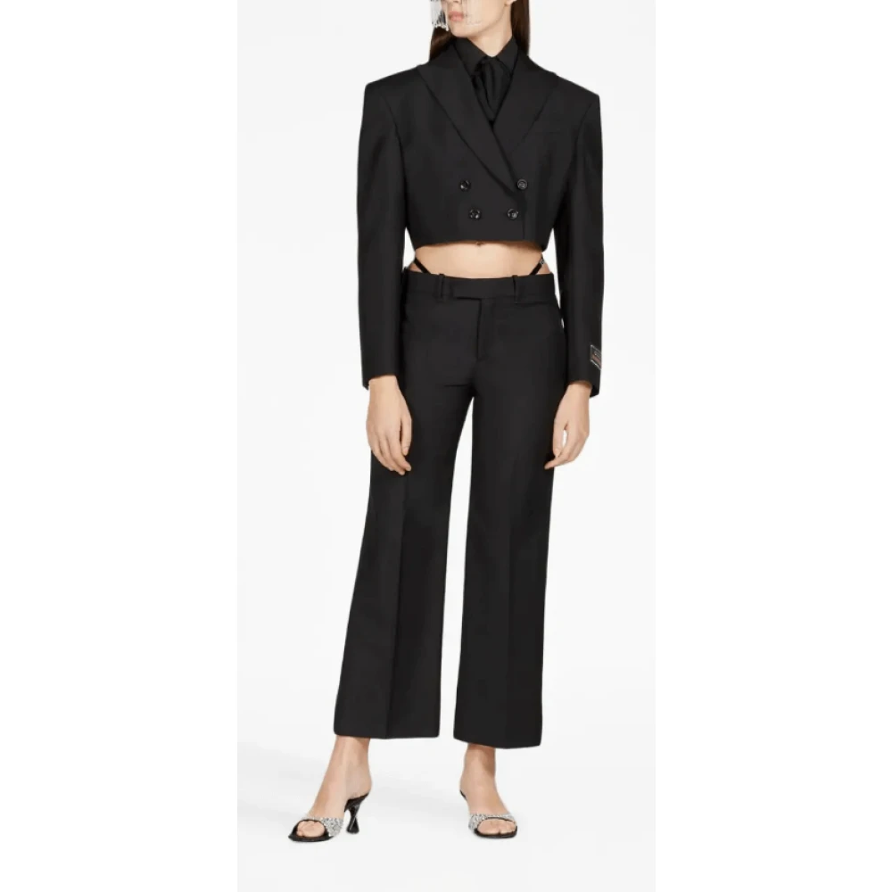 Gucci Zwarte wollen broek met zijriemen Black Dames
