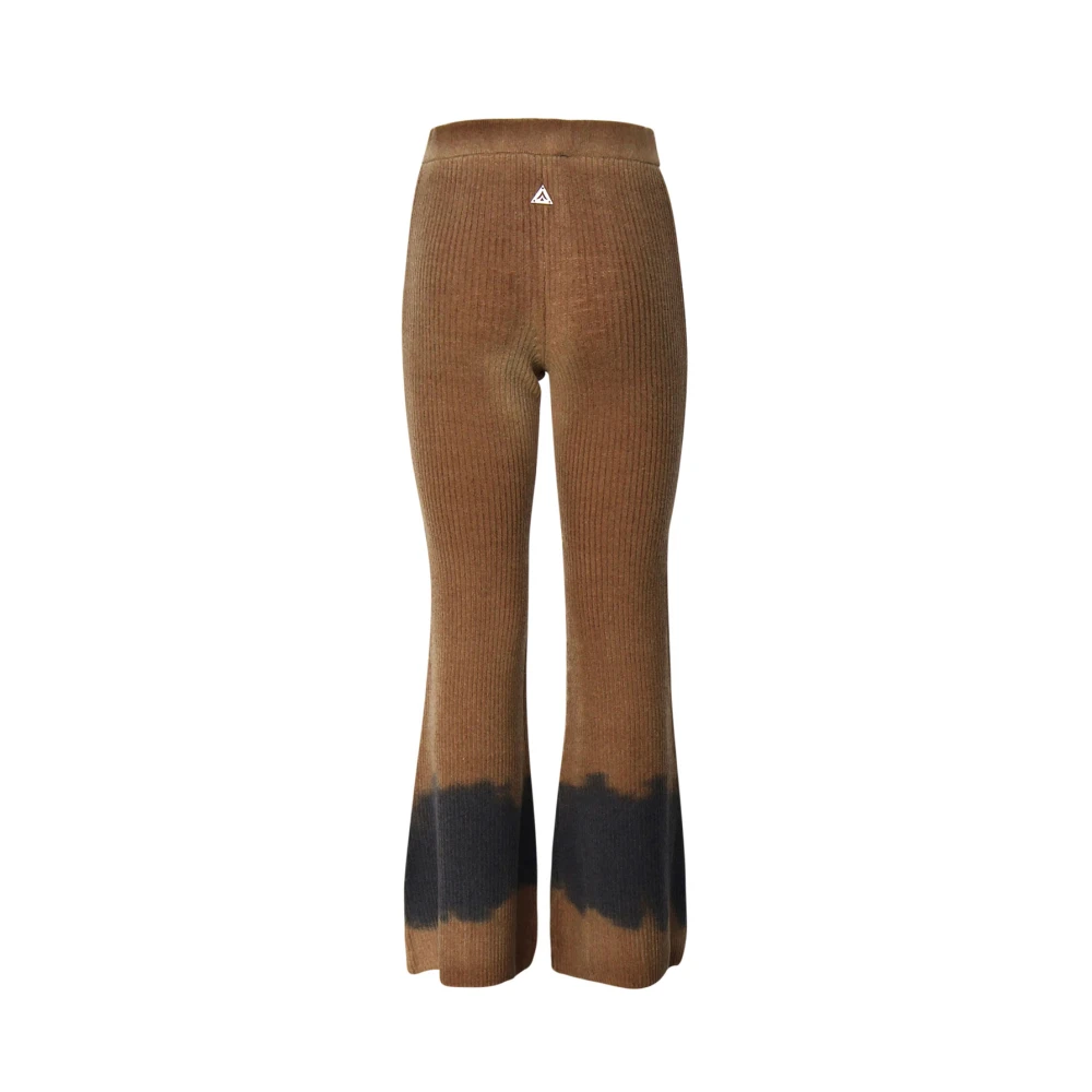 Akep Wijd uitlopende Poot Ontwerp Elastische Taille Broek Brown Dames
