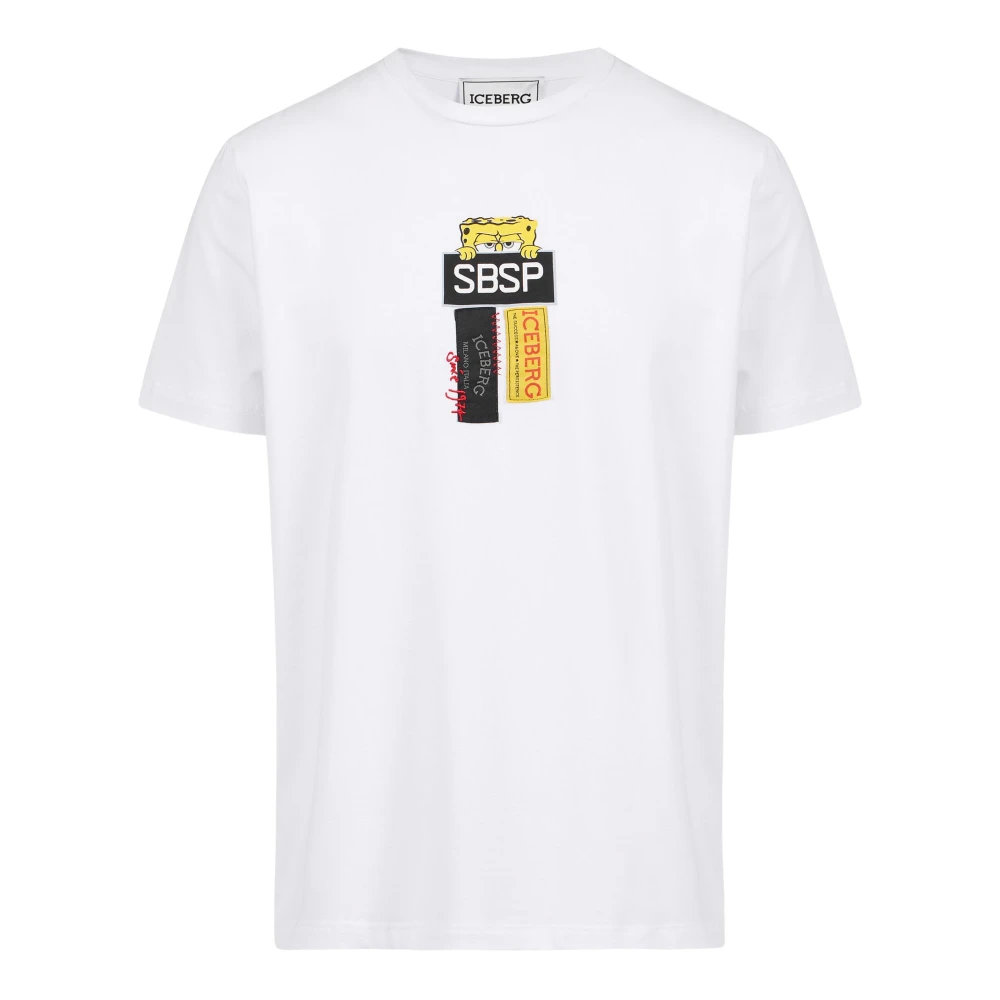 Iceberg Vit stretch bomull T-shirt med Spongebob tryck White, Herr