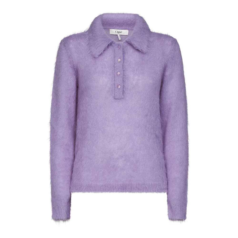 Chloé Women's Purple Brushed-Finish Polo Shirt - Xs - Knitwear