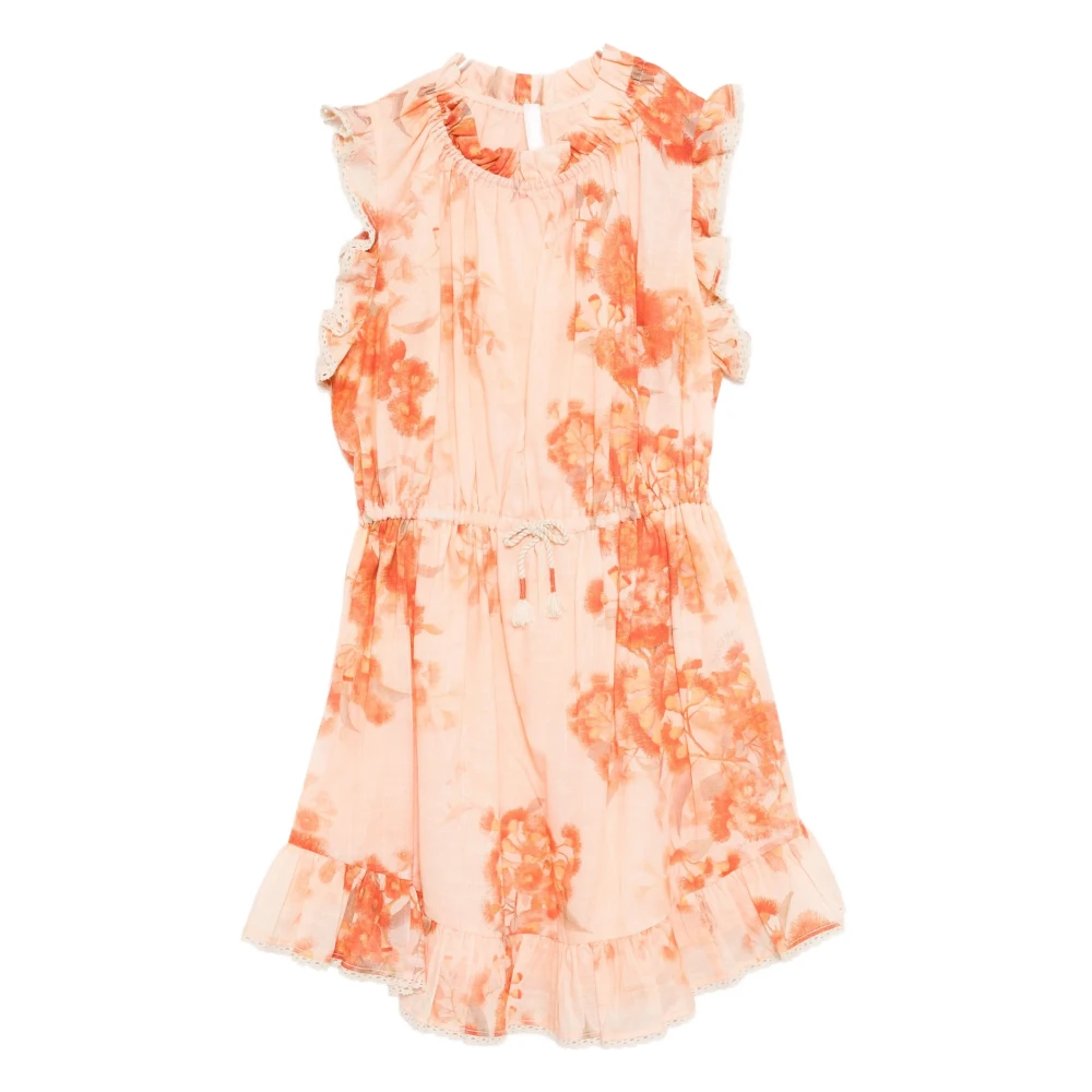 Zimmermann Girls Multicolor Dresses, 6 Y, Orange Frill Dress With Embroidered Trim