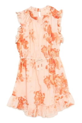 Orange Klänning med Broderad Kant