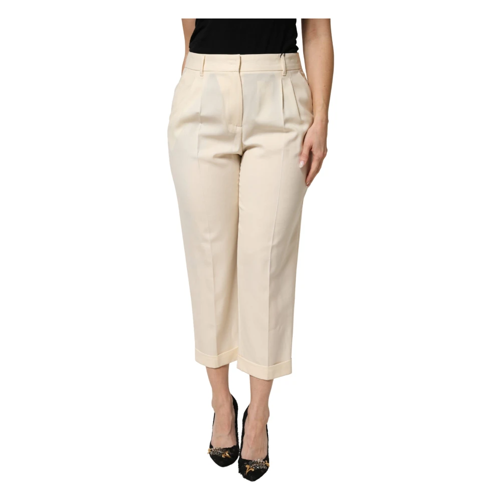 Dolce & Gabbana Women's Beige Mid Waist Cropped Trouser Trousers - Cropped Trousers - M - Trousers