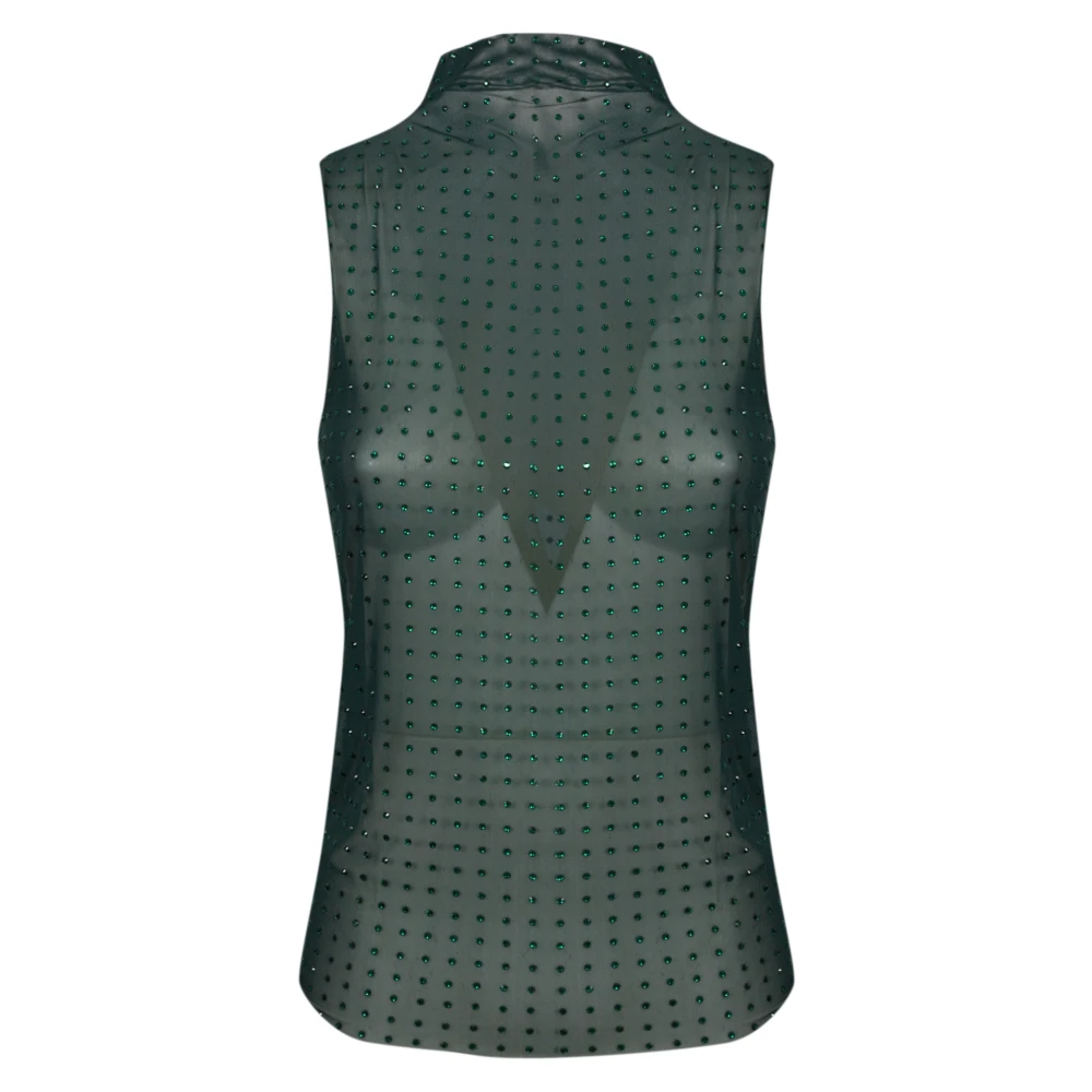 Pinko Groene Tule Top met Strass Green Dames