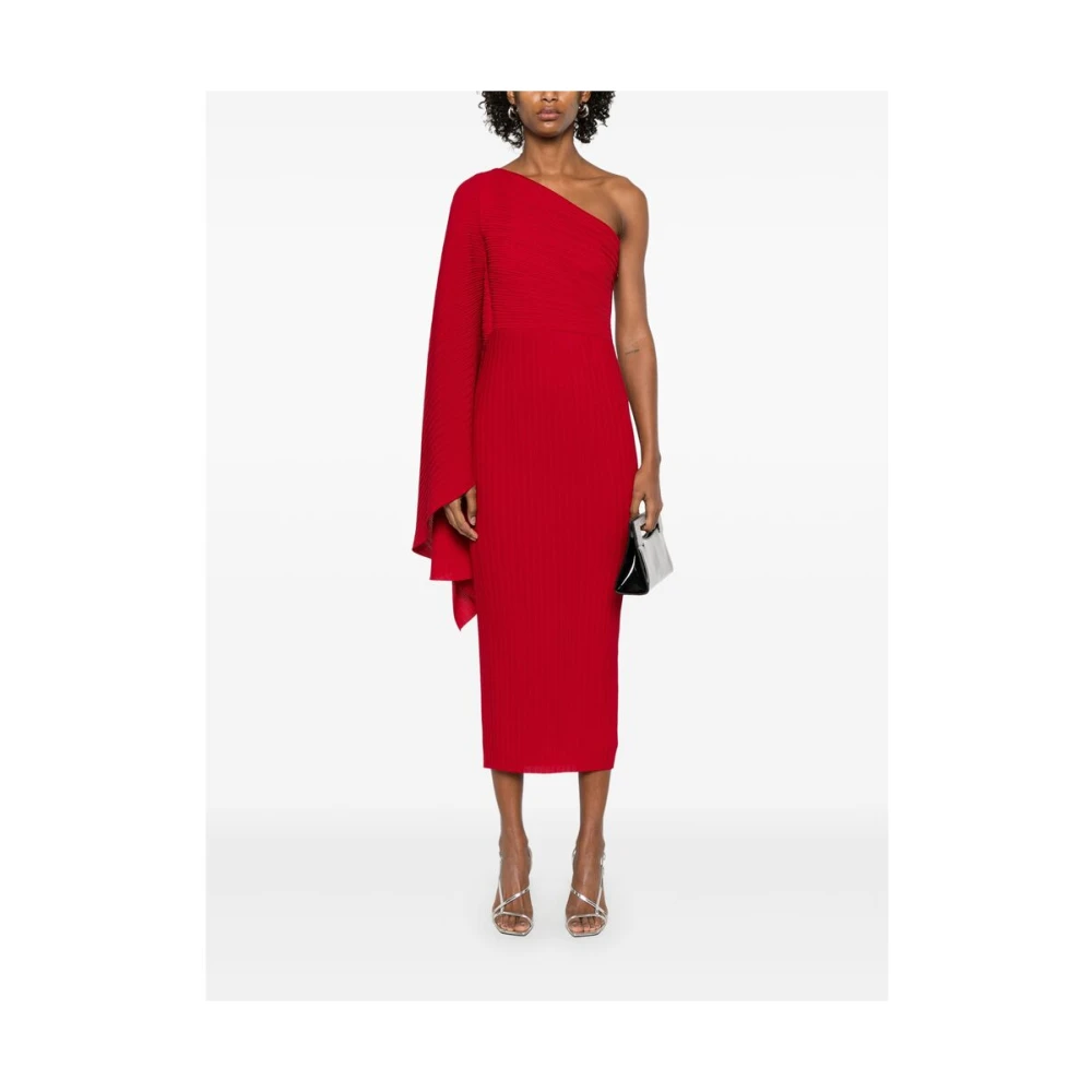 Solace London Robijnrode One-Shoulder Pencil Jurk Red Dames