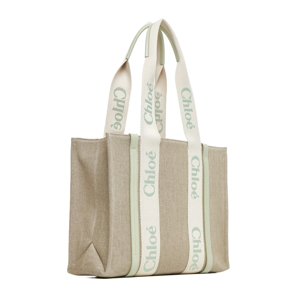Chloé Beige Canvas Tote Bag met Lint Handvatten Beige Dames