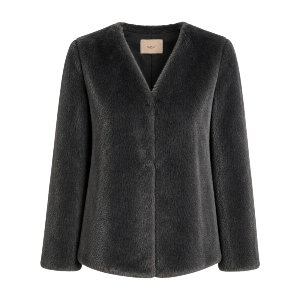 Twinset Chaqueta De Piel Sintética Y Borrego Jackets Mujer Negro Xl