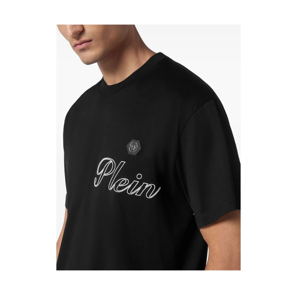 Philipp Plein Zwarte Logo Patch Crew Neck T-shirt Black Heren