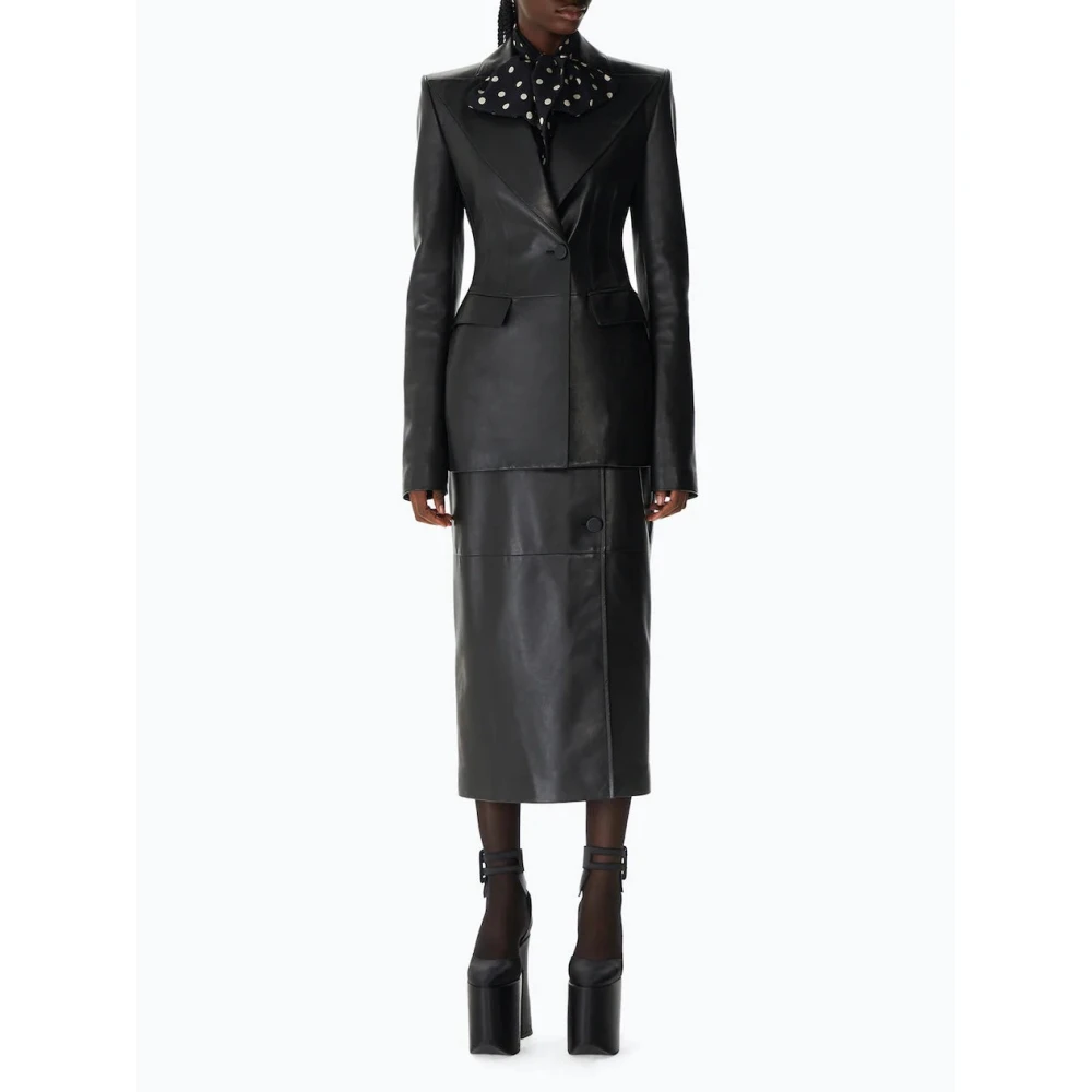 Nina Ricci Zwarte Leren Pencil Rok Black Dames