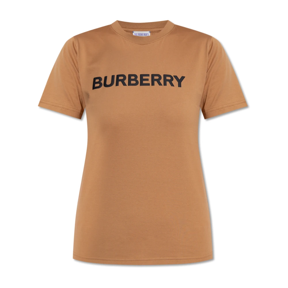 Burberry Gestructureerde Logo Print T-Shirt Brown Dames