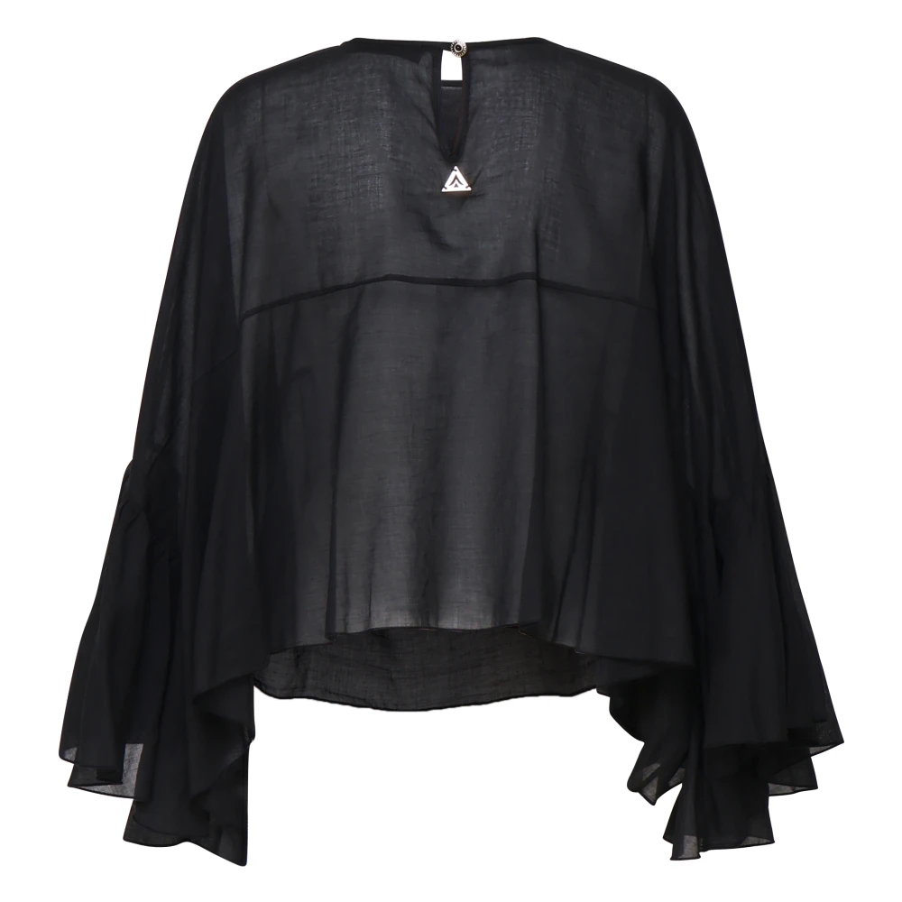 Akep Zwarte Muslin Tuniek Knoopsluiting Italië Black Dames