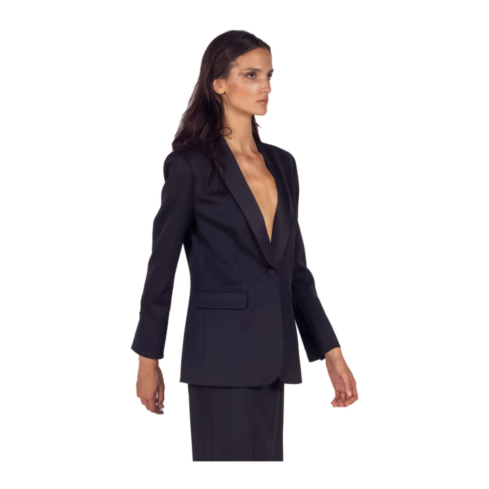 Semicouture Zwarte Mariasole Shawl-Kraag Jas Black Dames
