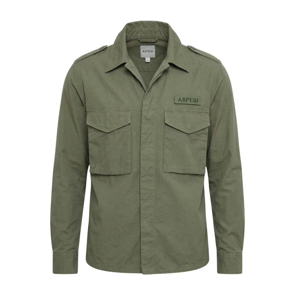Aspesi Men's Green Casual Shirts, S, Cotton Military Shirt