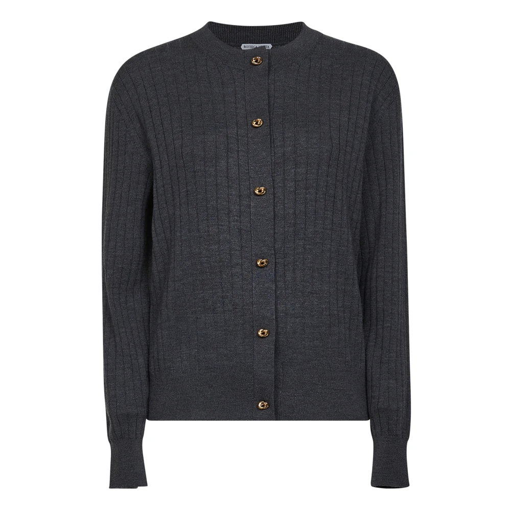 Bottega Veneta Women's Gray Grey Wool Jumper With Knot Button - Cardigans - M - Knitwear