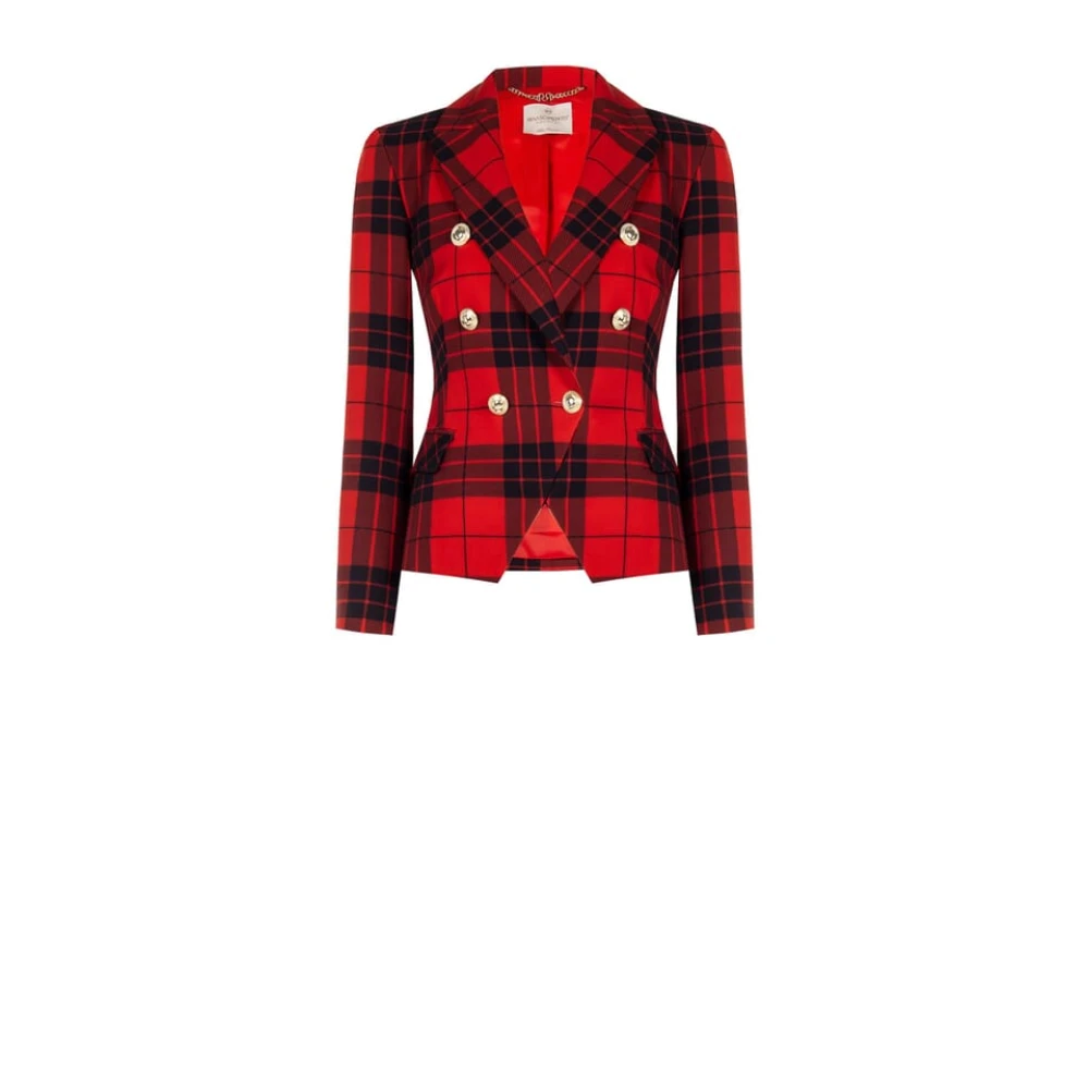 RINASCIMENTO Korte geruite blazer met gouden knopen Red Dames