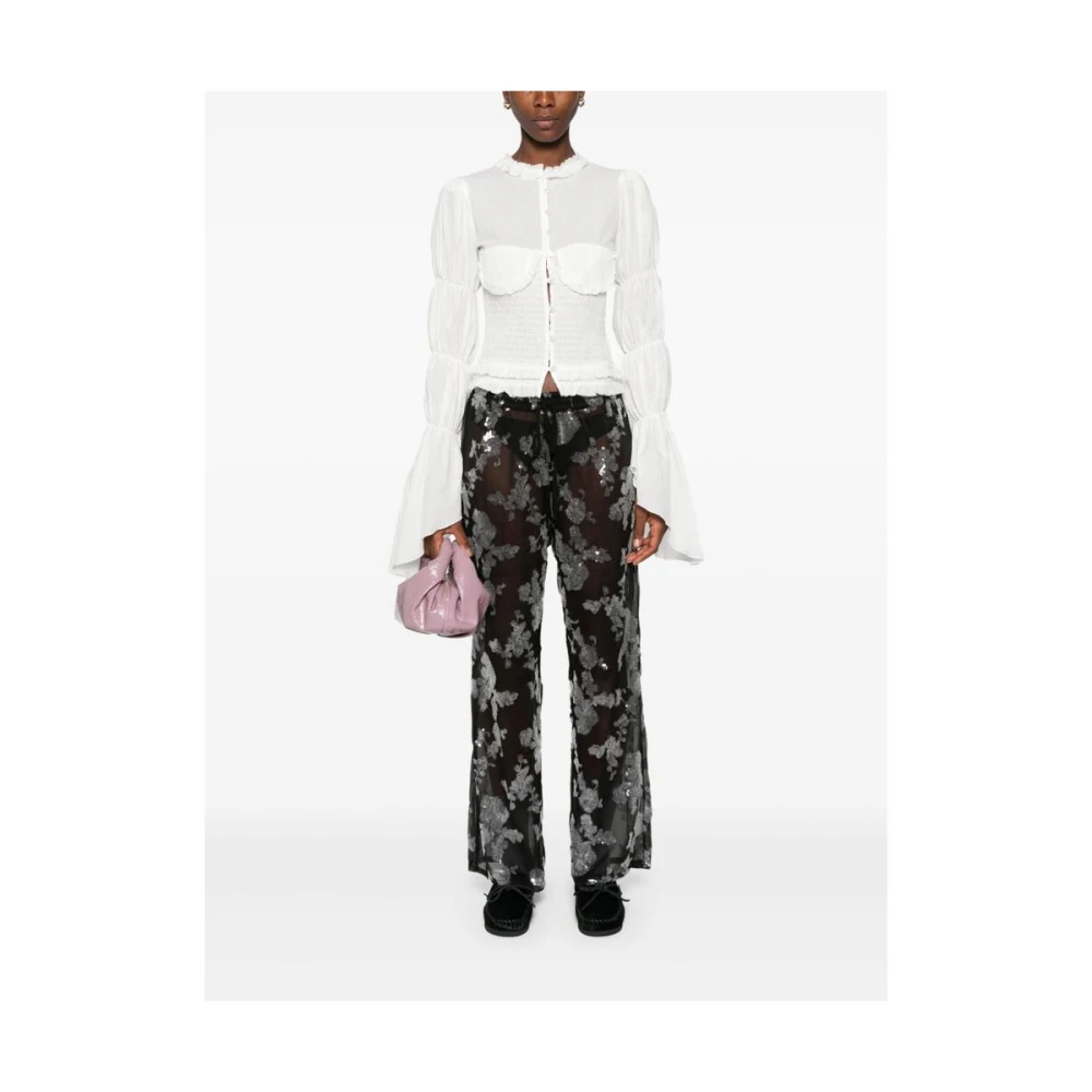 Siedrés Bloemen Paillet Wijde Pijp Broek Black Dames