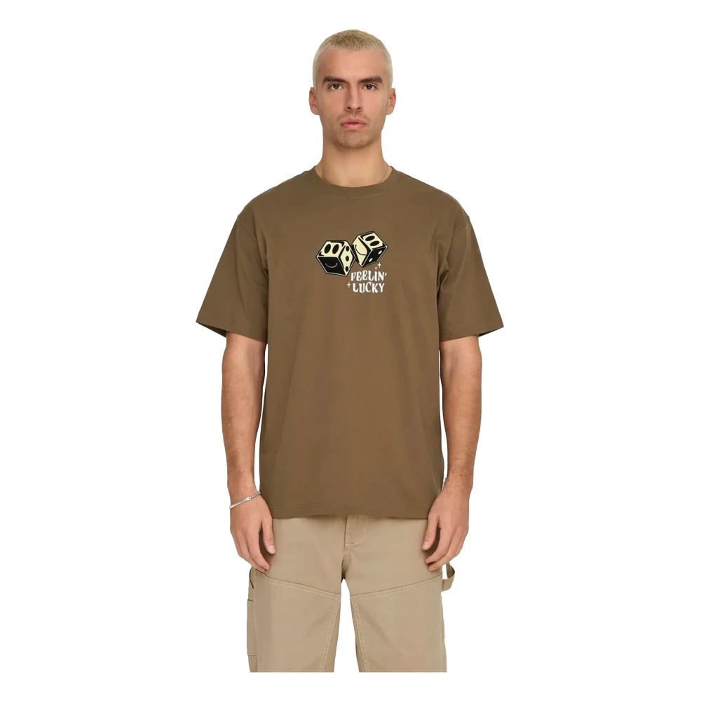 Only & Sons Casual Katoenen T-shirt voor Mannen Beige Heren