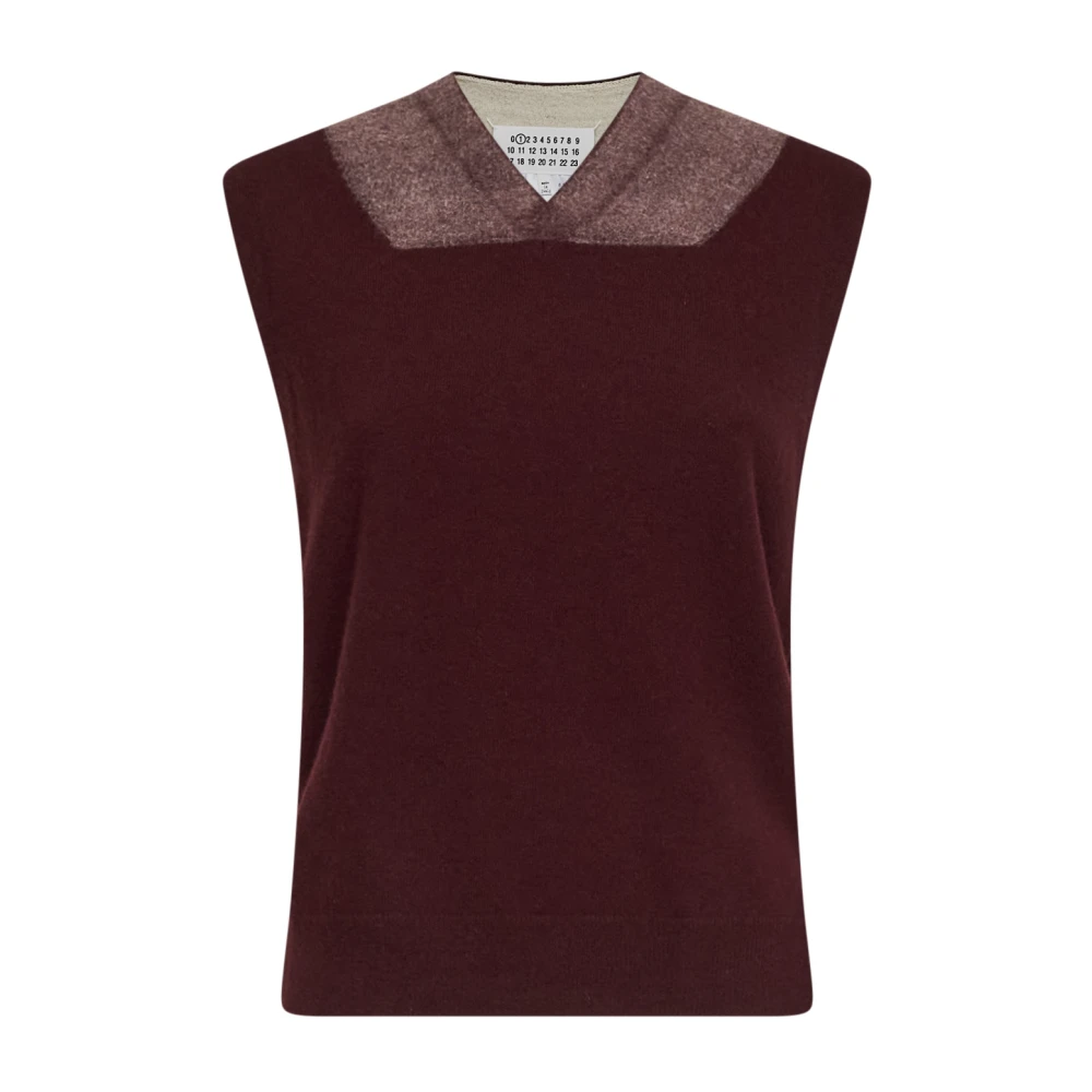 Maison Margiela Vrouw Rood Jassen Dames, S, Wol, Ribbed V-Neck Vest