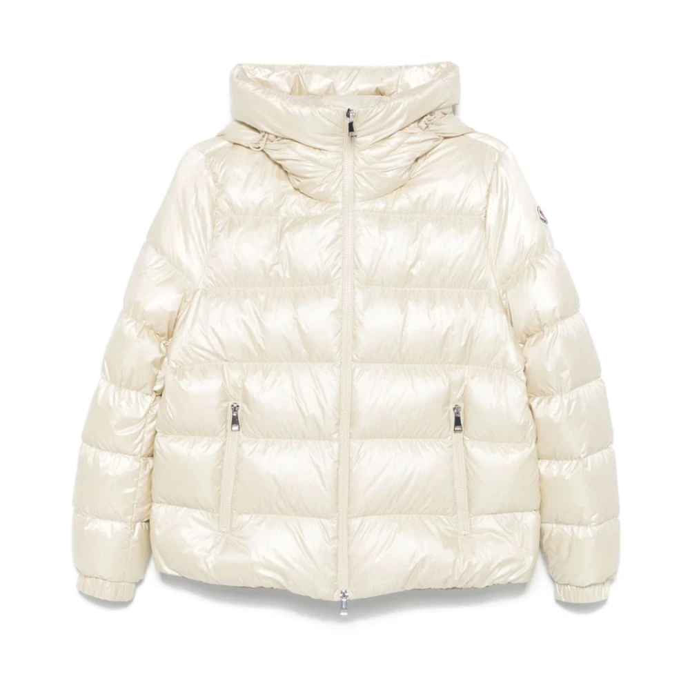 Moncler Vadderad Krämig Kappa med Huva Beige, Dam