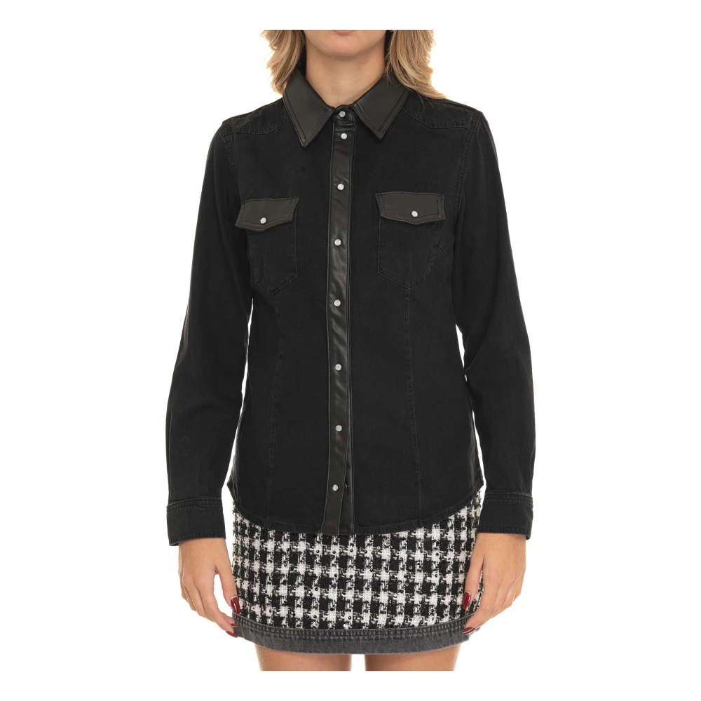Liu Jo Blouse van jersey stof met leren afwerking Black Dames