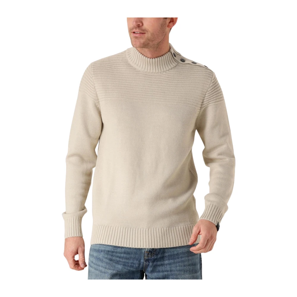 Butcher of Blue Beige Morris Mock Button Sweater Beige Heren