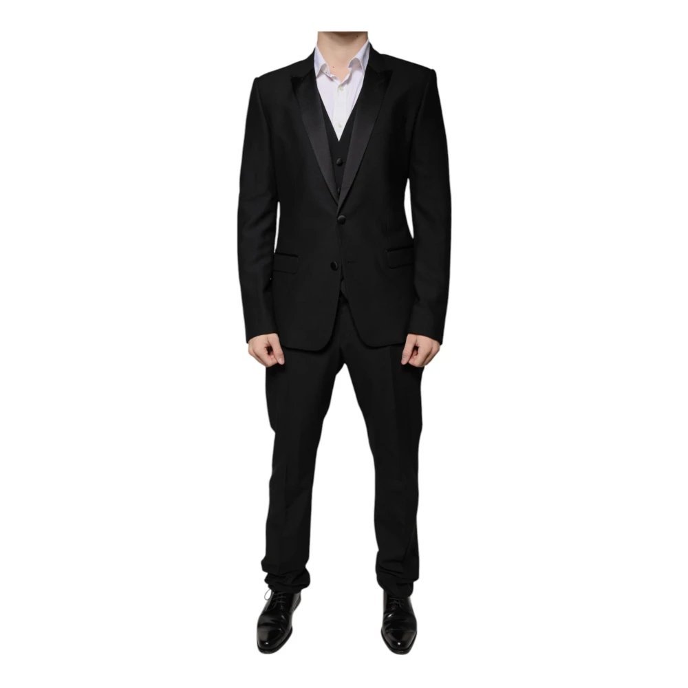 Dolce & Gabbana Zwart wollen Slim Fit 3-delig pak Black Heren