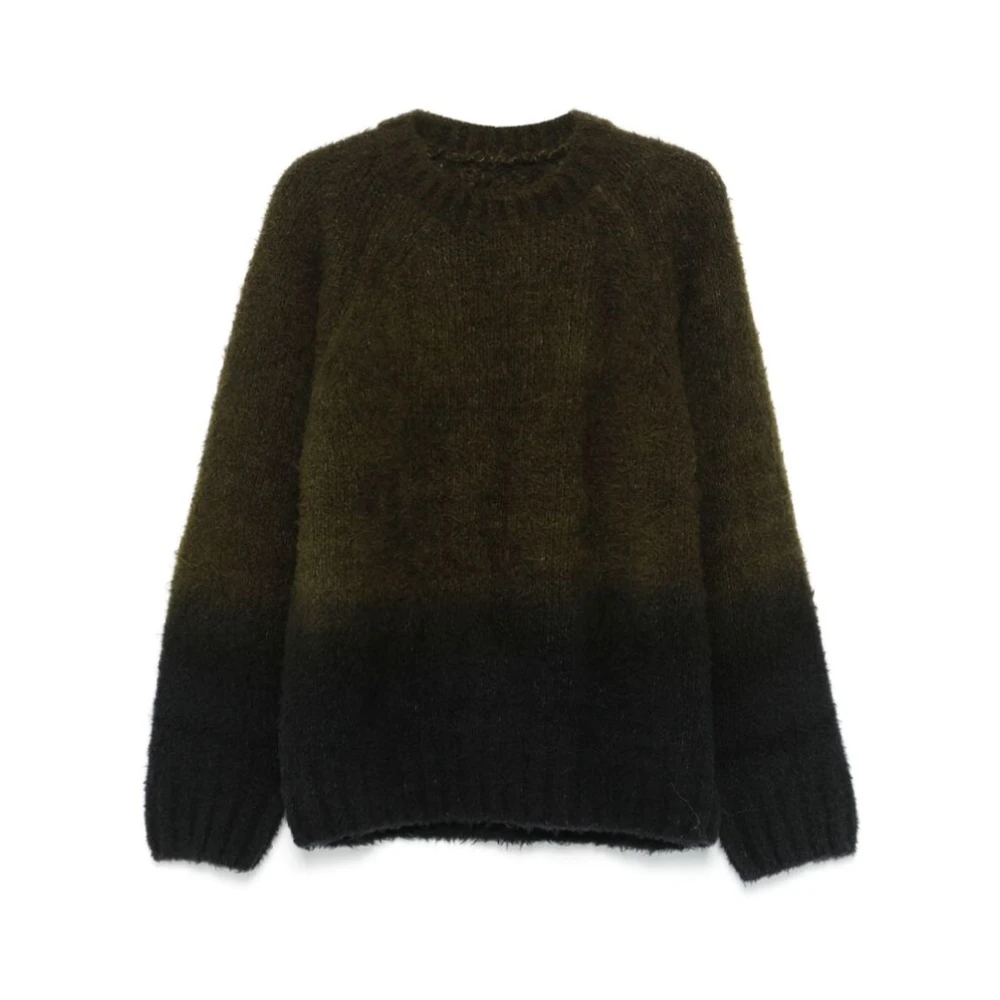 Sacai Khaki Zwart Gebreide Crew Neck Sweater Green Heren