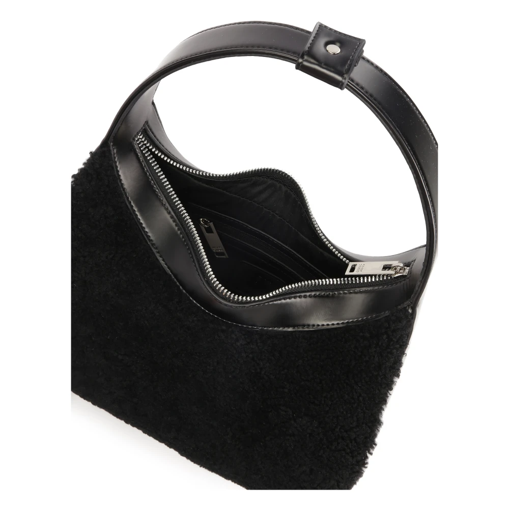 Kazar Studio Zwarte leren en schapenwollen schoudertas Black Dames